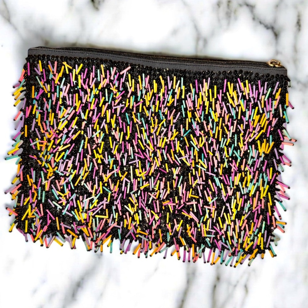 ASOS CONFETTI BEADED LARGE CLUTCH‎